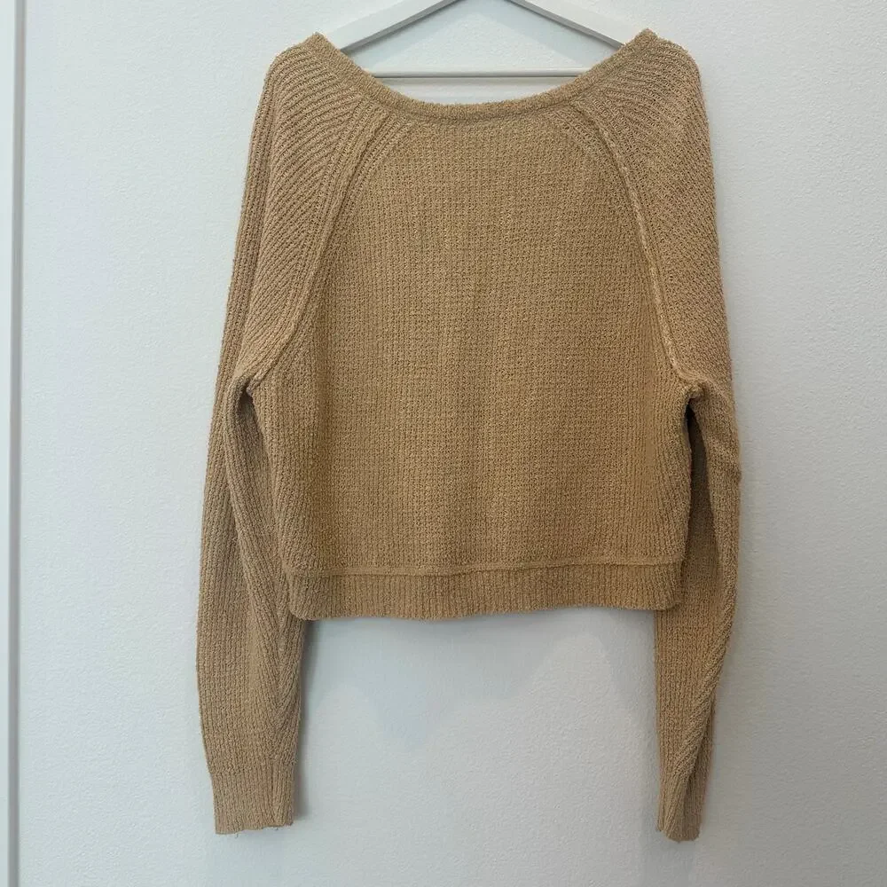 Free People tan knit v-neck sweater medium